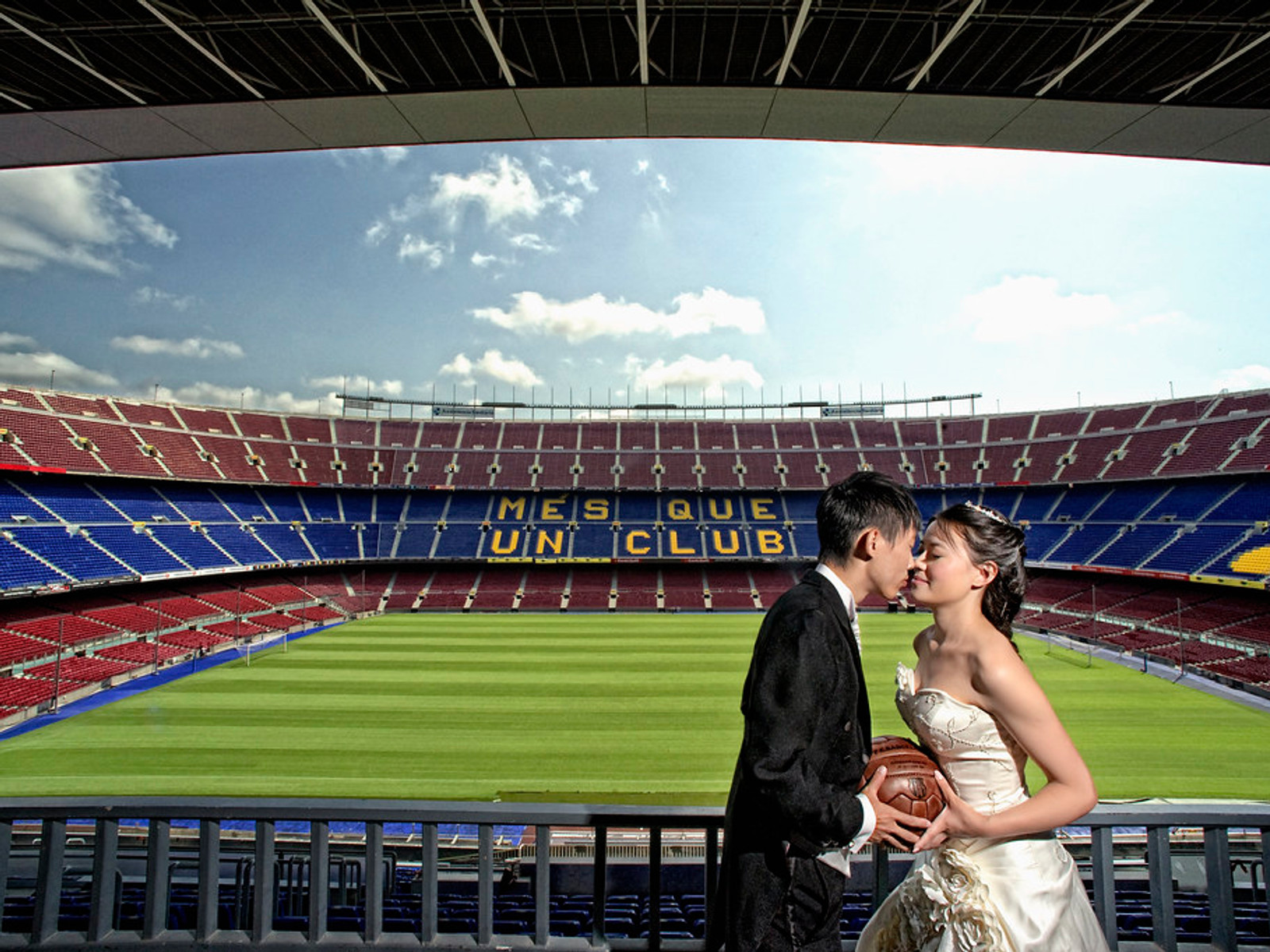 Luxury wedding ceremony at Camp Nou stadium Barcelona with elegant bridal setup