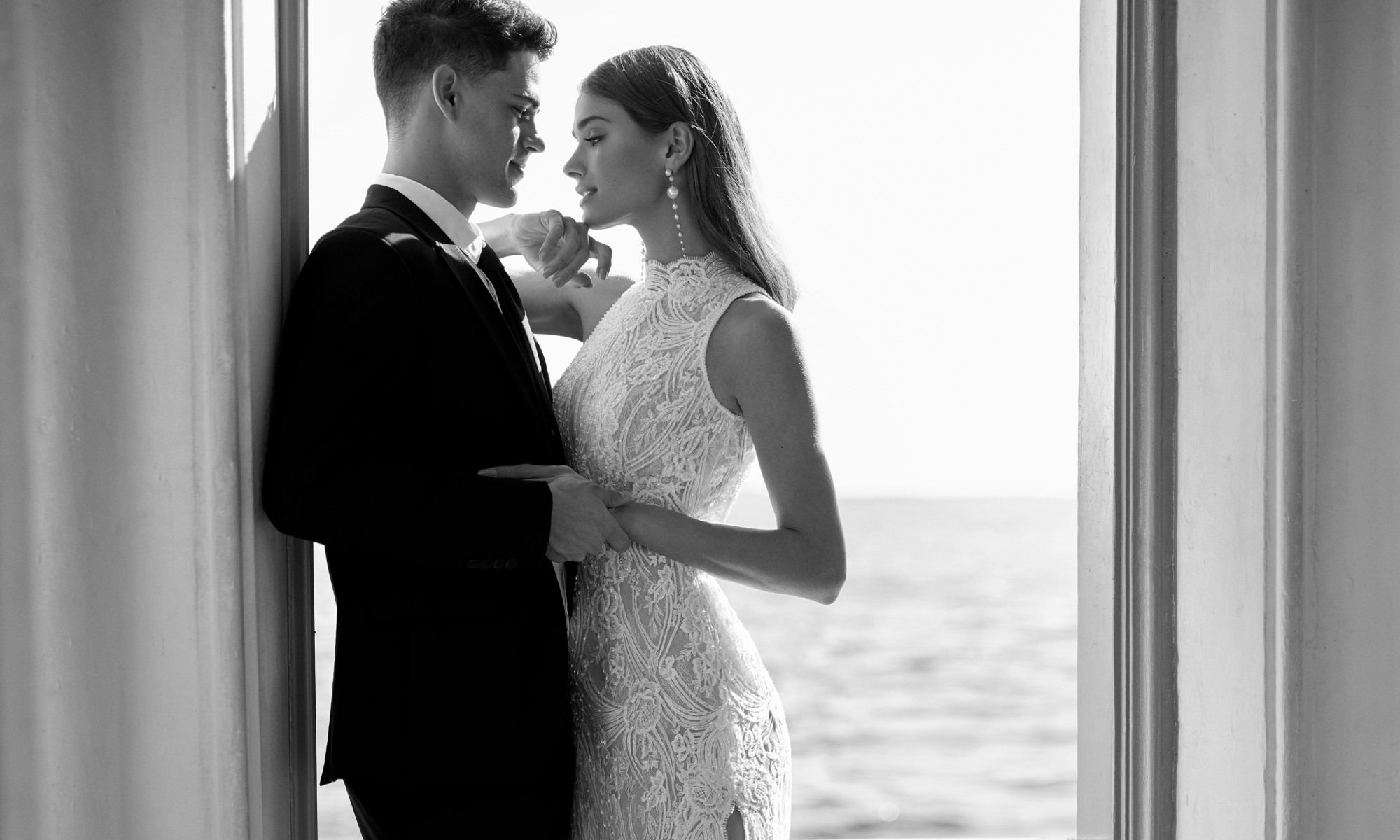 Elegant bridal gown displayed in luxury Barcelona boutique wedding shop